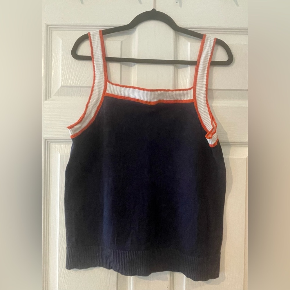 Boden linen tank, Navy, red white trim, size 10